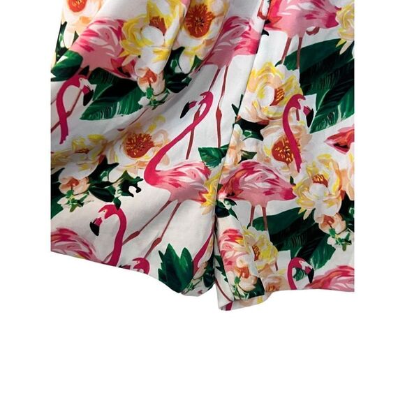 Nicole Miller women’s tropical flamingo short romper cut out back vacation sz 2 - Picture 5 of 7